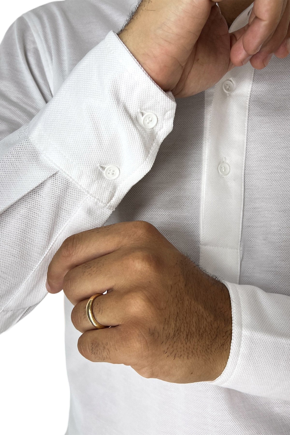 Polo camicia da uomo bianca trattamento stone wash manica lunga in piquet cotone 100% Canclini