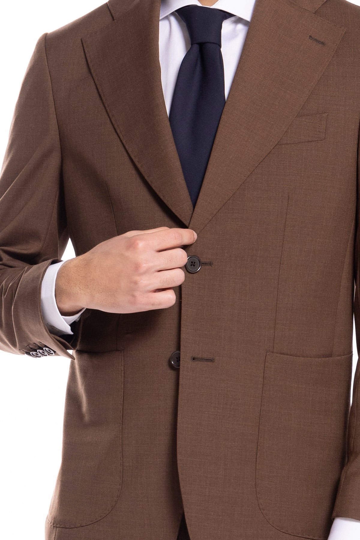 Giacca uomo monopetto marrone Effetto fresco lana Rever largo tasche a toppe vestibilità regular fit