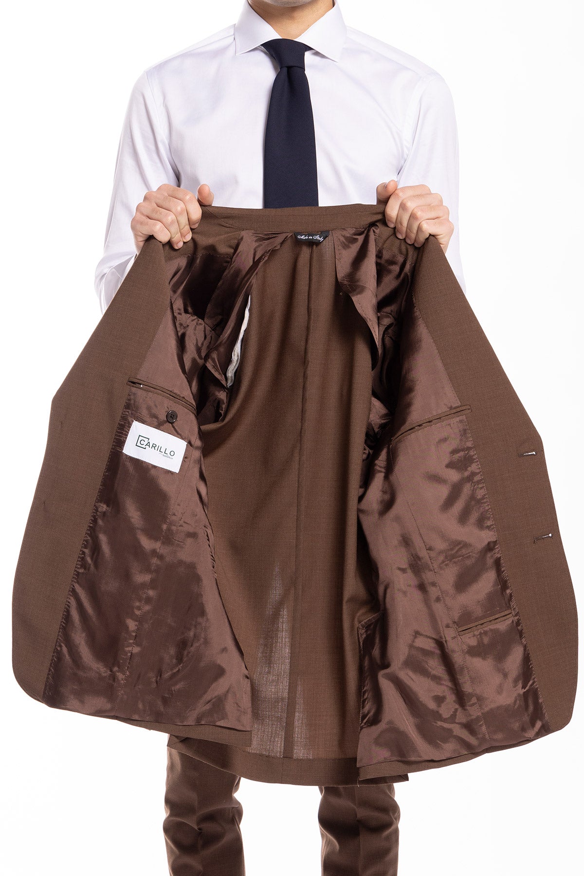 Giacca uomo monopetto marrone Effetto fresco lana Rever largo tasche a toppe vestibilità regular fit