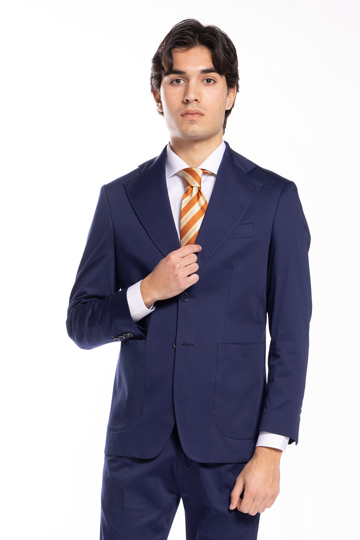 Giacca uomo monopetto navy blu in cotone Rever largo tasche a toppe vestibilità regular fit