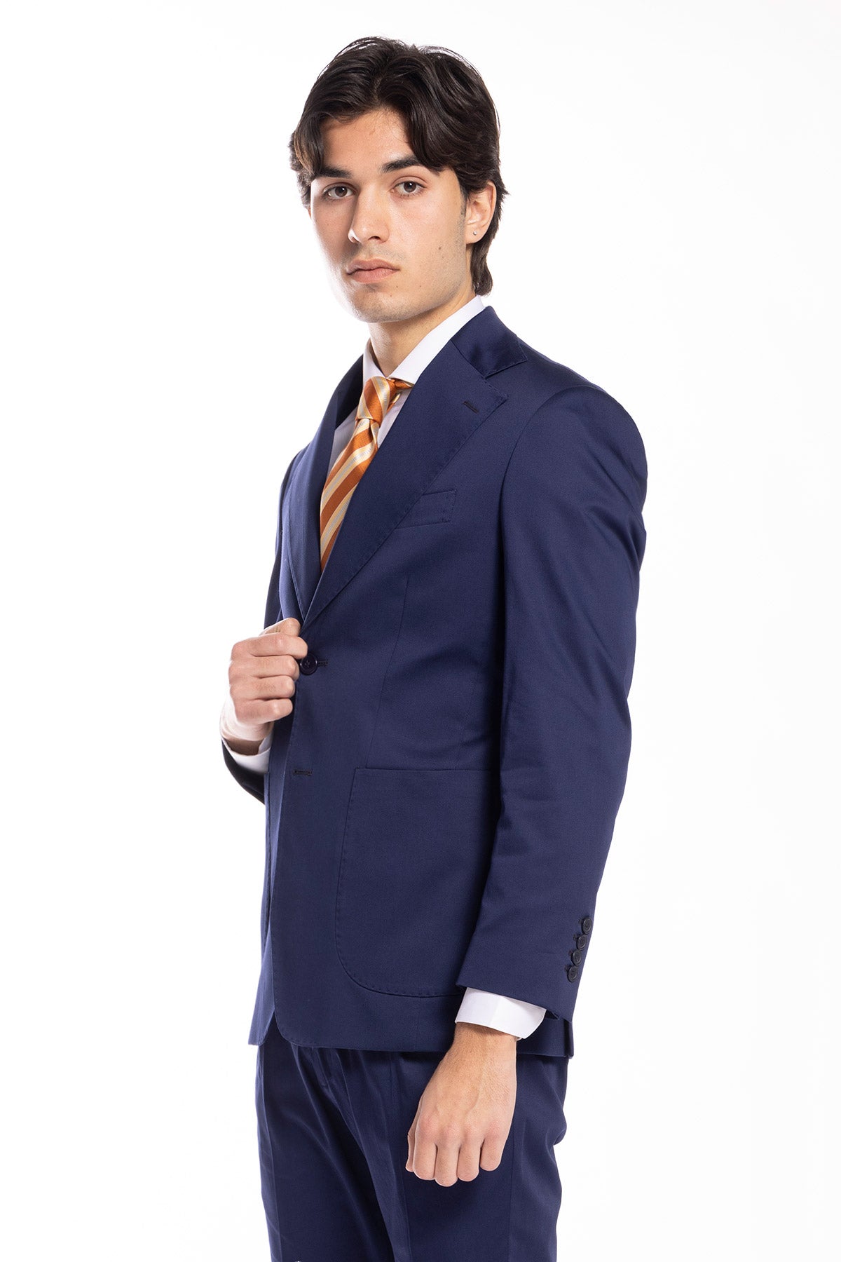 Giacca uomo monopetto navy blu in cotone Rever largo tasche a toppe vestibilità regular fit