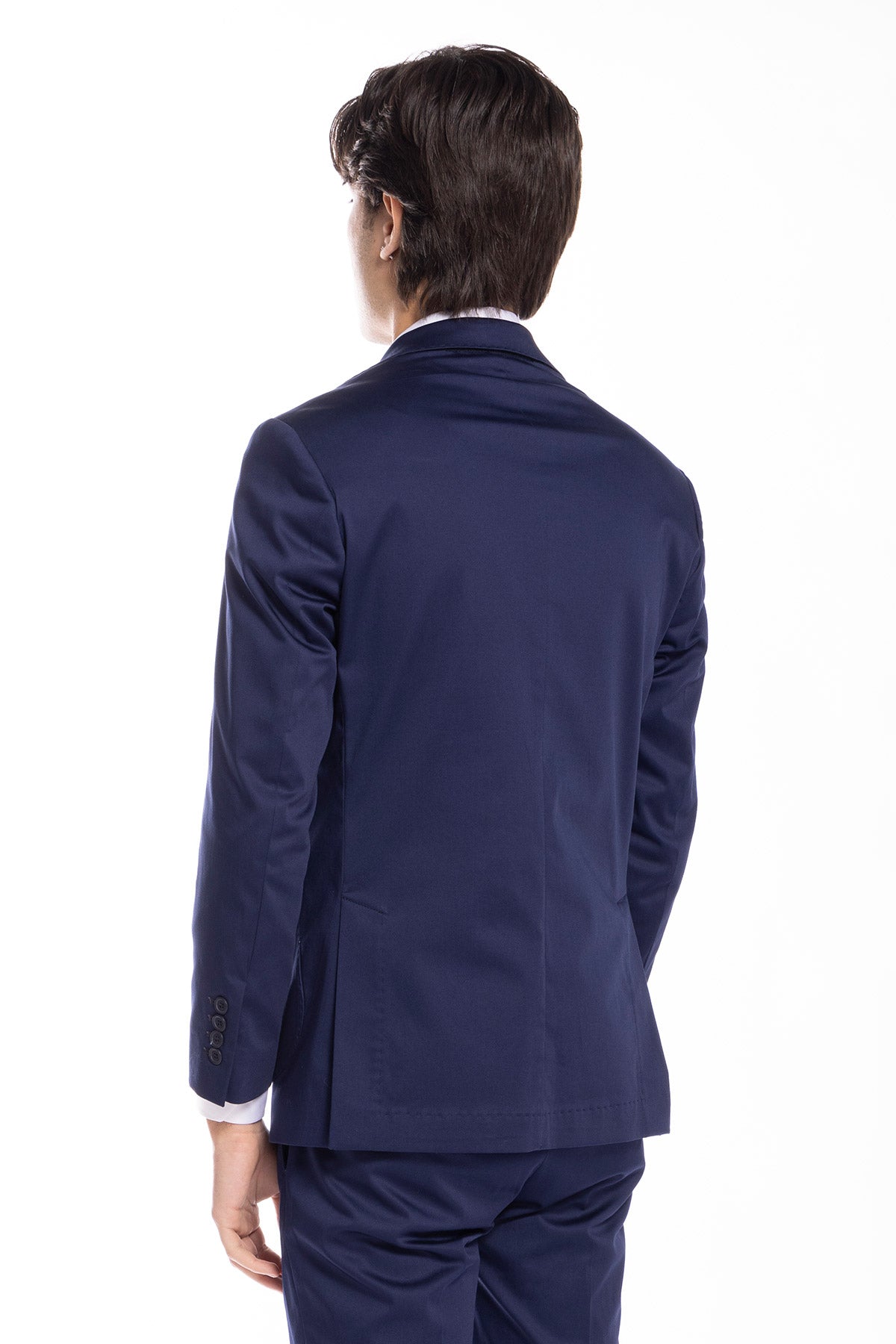 Giacca uomo monopetto navy blu in cotone Rever largo tasche a toppe vestibilità regular fit