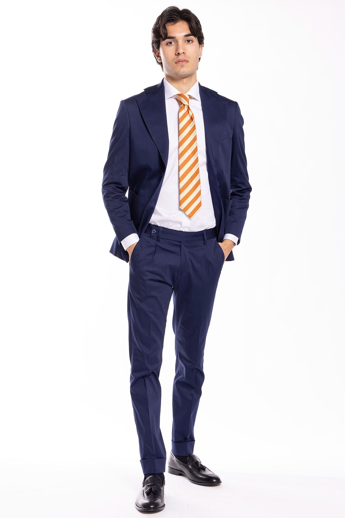 Giacca uomo monopetto navy blu in cotone Rever largo tasche a toppe vestibilità regular fit