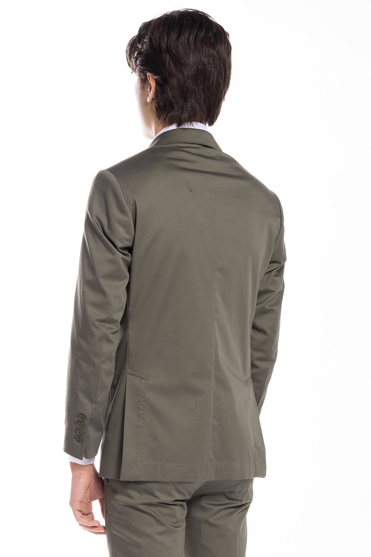 Giacca uomo monopetto verde militare  in cotone Rever largo tasche a toppe vestibilità regular fit