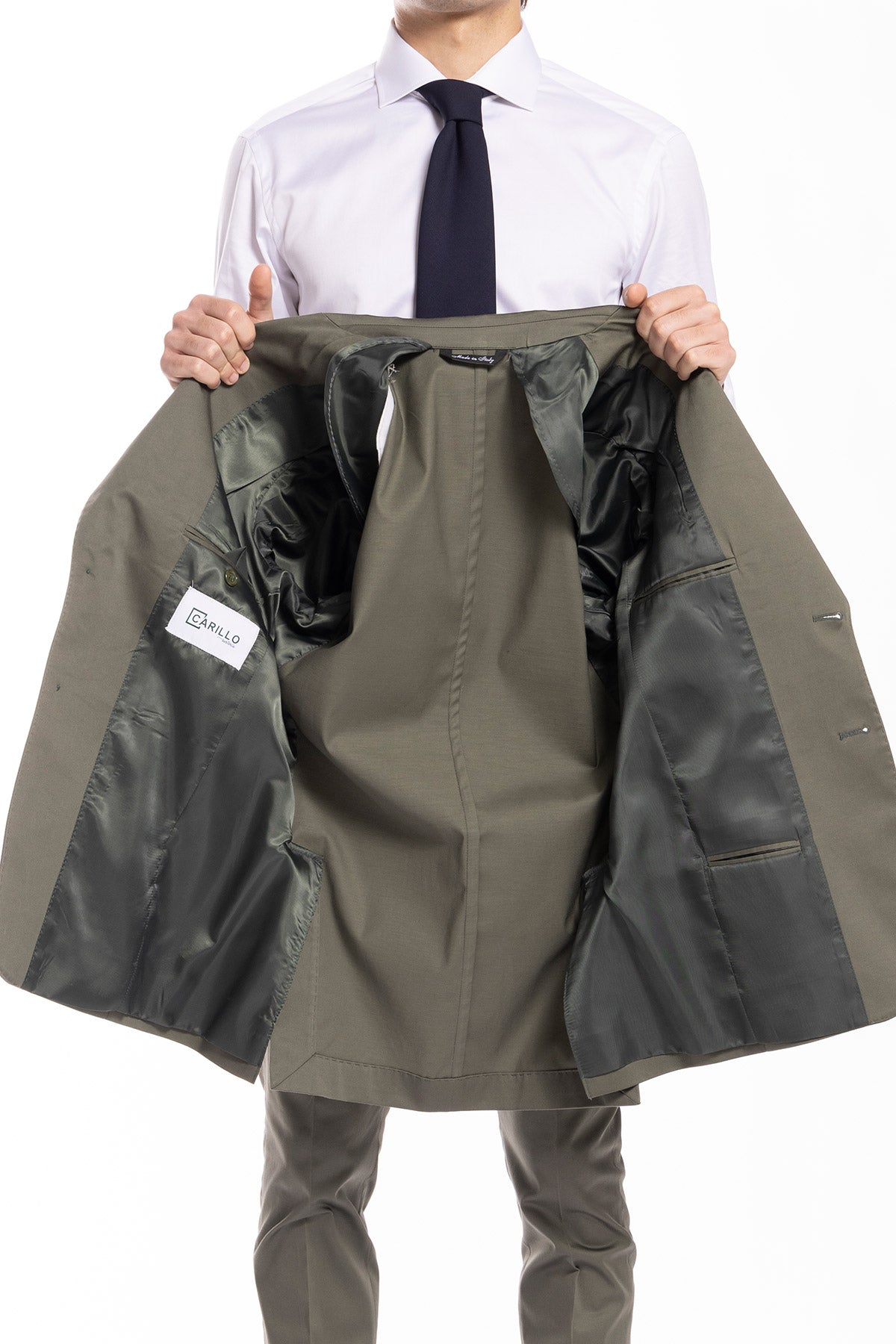 Giacca uomo monopetto verde militare  in cotone Rever largo tasche a toppe vestibilità regular fit