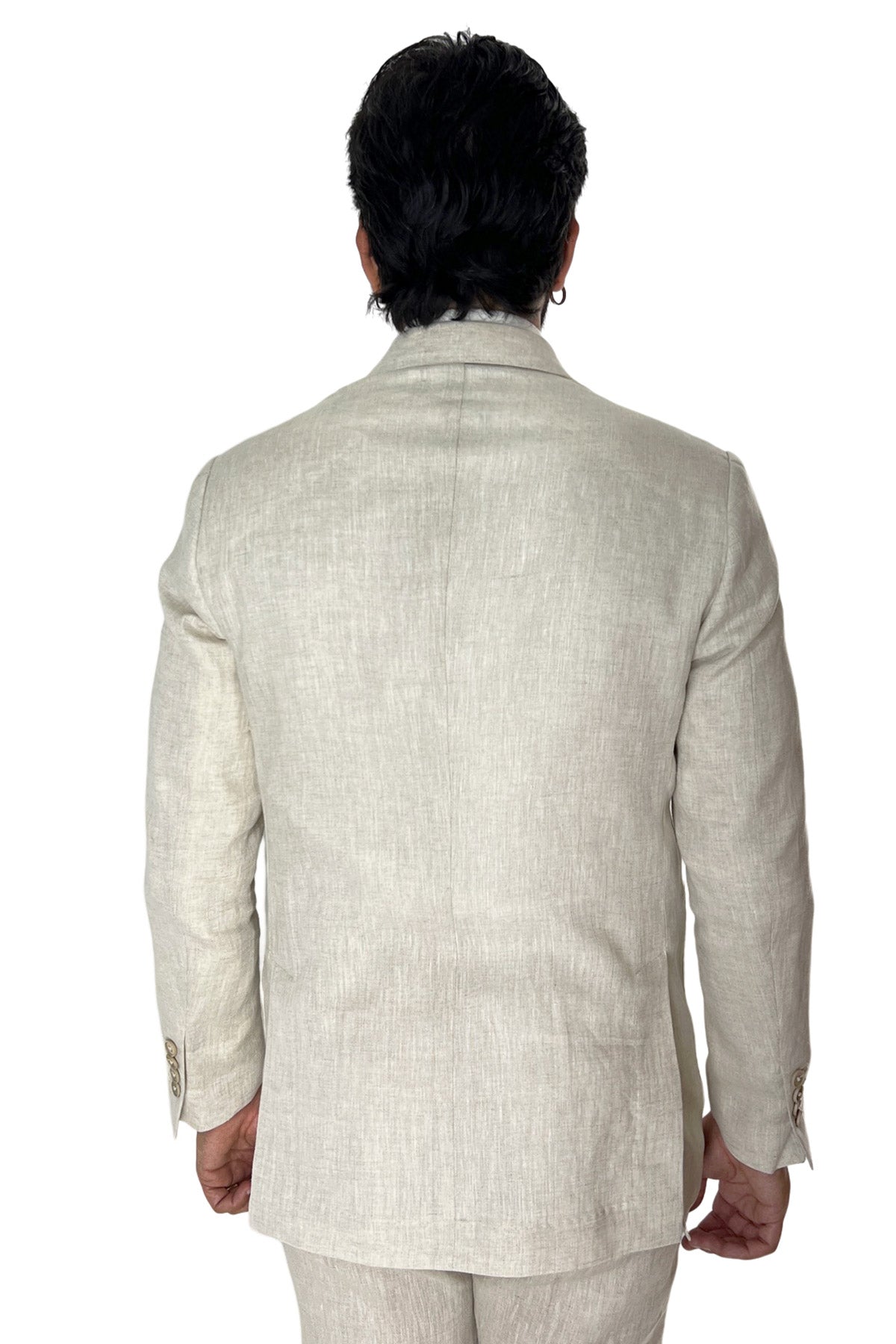 Giacca uomo doppiopetto beige in lino al 100% Rever a lancia tasche a toppe