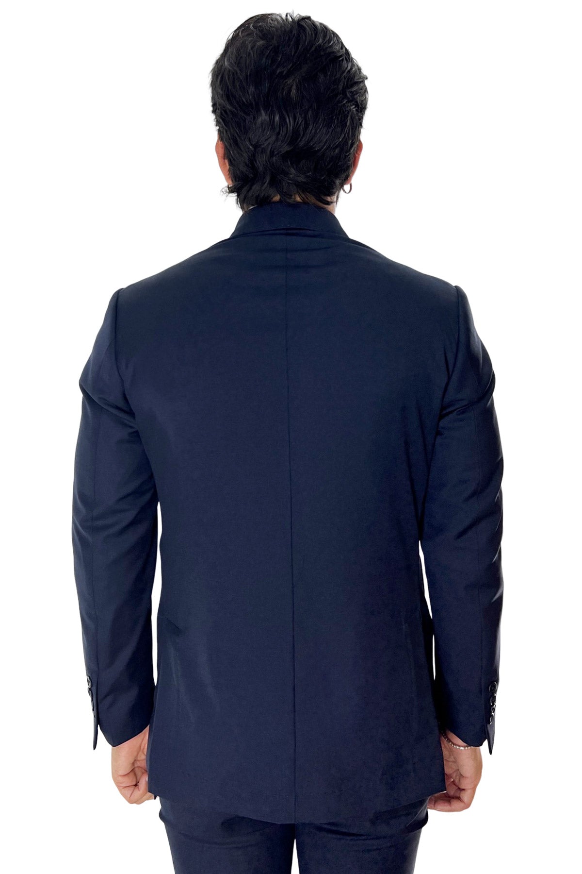 Giacca uomo doppiopetto navy blu in fresco lana super 120's Rever a lancia tasche a toppe Holland & Sherry