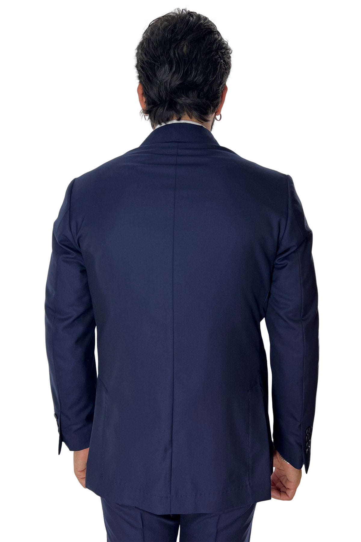 Abito uomo doppiopetto navy blu in fresco lana super 140's Rever a lancia tasche a toppe Holland & Sherry