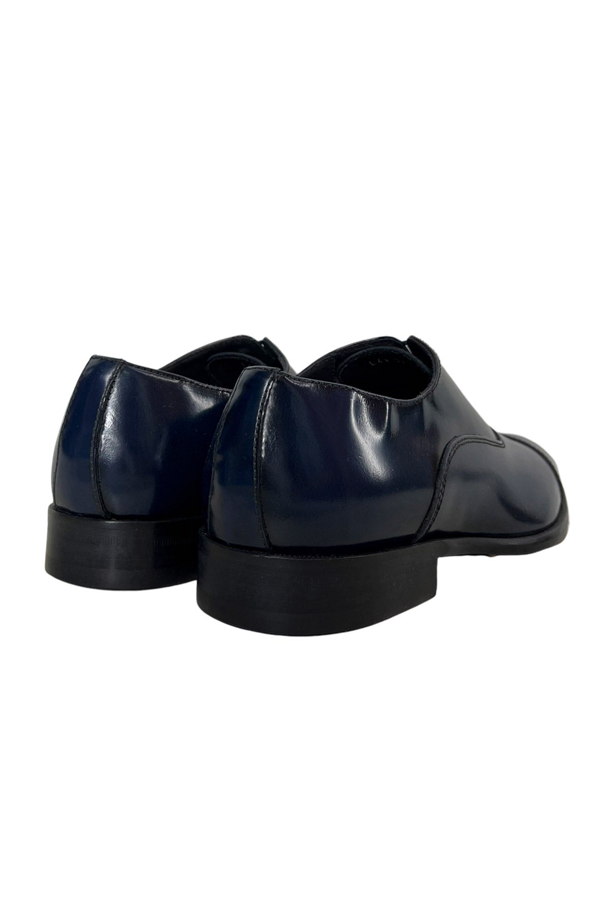 Scarpe stringate da uomo navy blu modello oxford in vera pelle con chiusura lacci e suola in cuoio