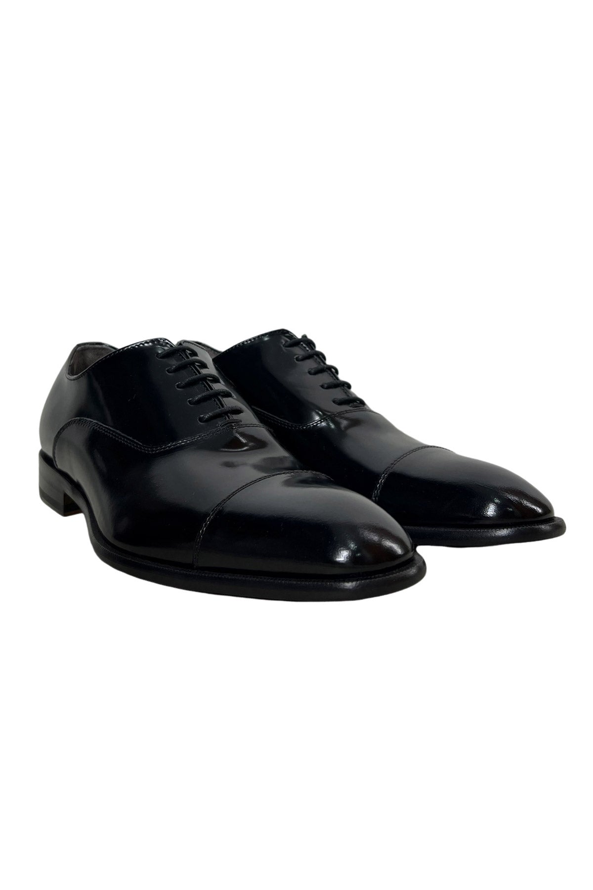 Scarpe stringate da uomo Nere modello oxford in vera pelle con chiusura lacci e suola in cuoio