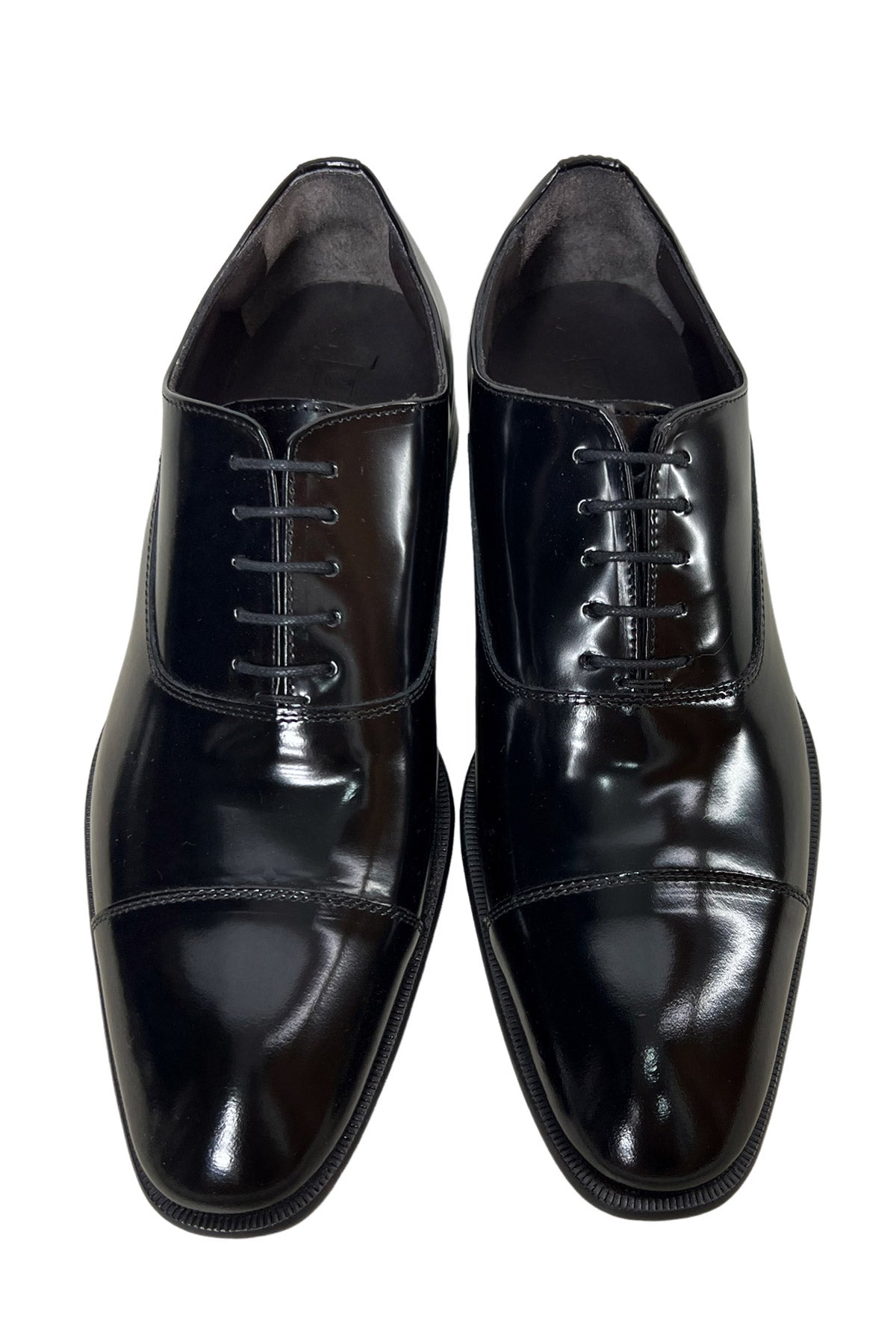 Scarpe stringate da uomo Nere modello oxford in vera pelle con chiusura lacci e suola in cuoio