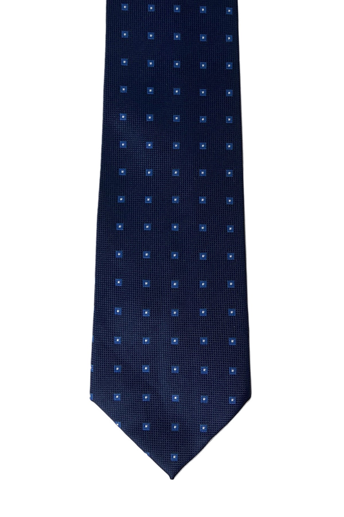 Cravatta uomo blu fantasia quadretti blu e bianchi 8cm da cerimonia elegante effetto seta