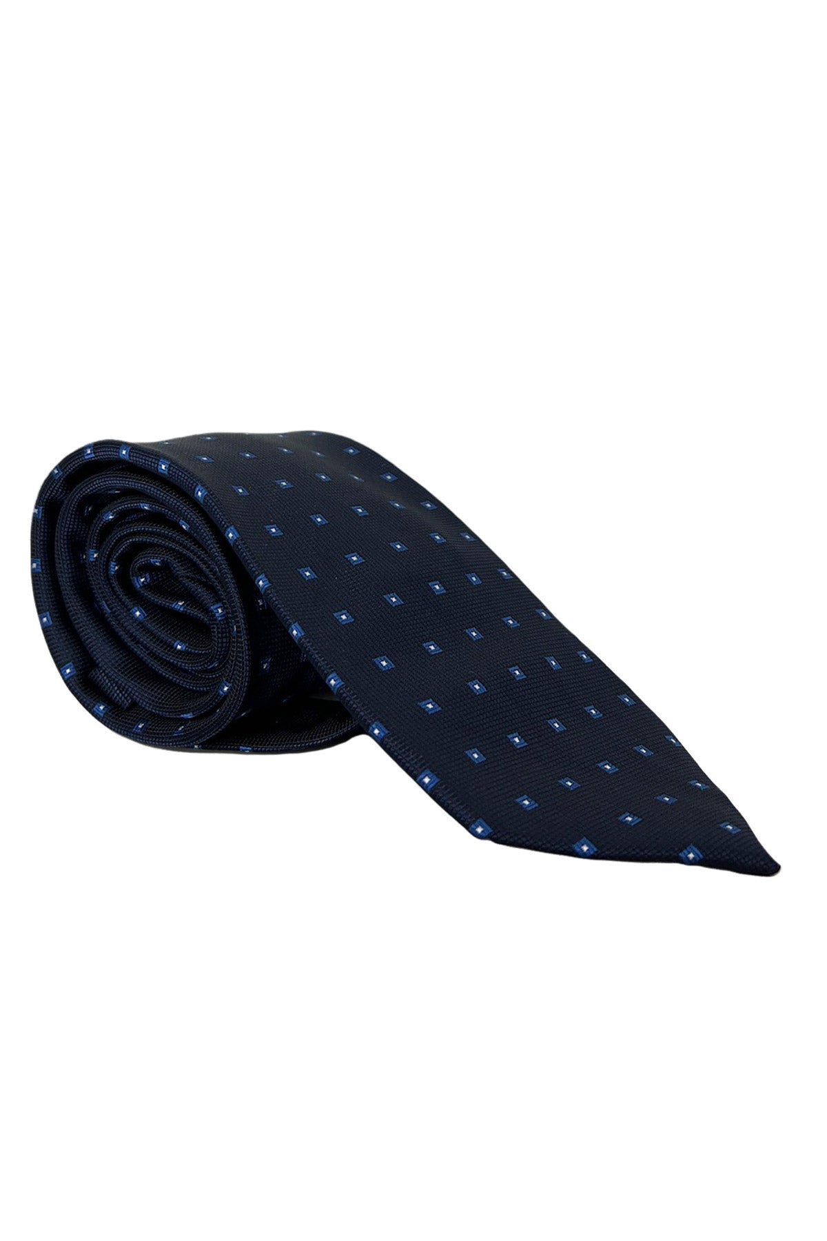 Cravatta uomo blu fantasia quadretti blu e bianchi 8cm da cerimonia elegante effetto seta