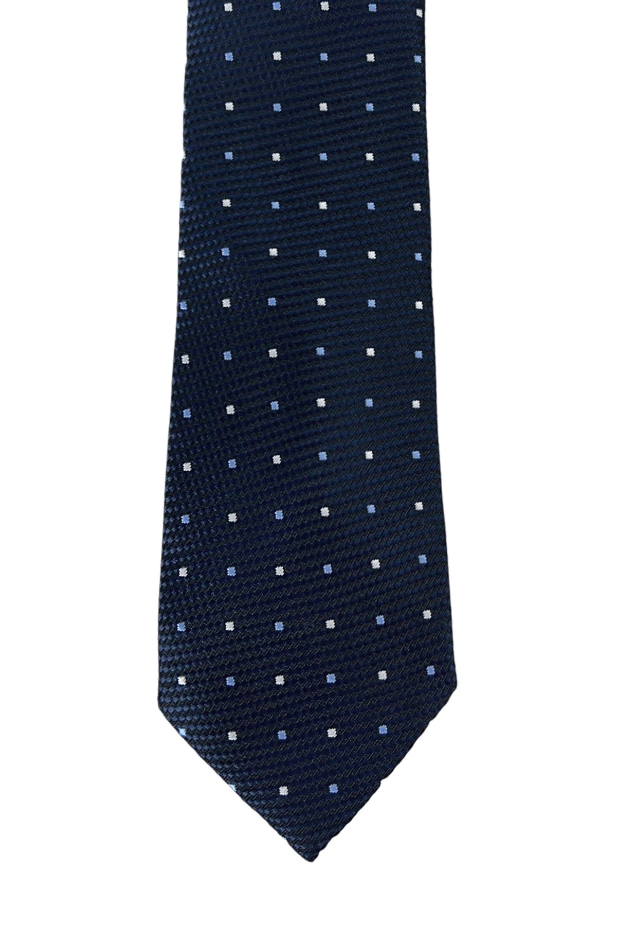 Cravatta uomo blu fantasia quadri piccoli bianchi e celesti 8cm da cerimonia elegante effetto seta