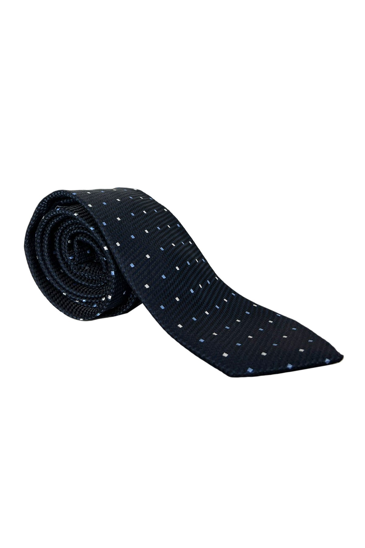 Cravatta uomo blu fantasia quadri piccoli bianchi e celesti 8cm da cerimonia elegante effetto seta