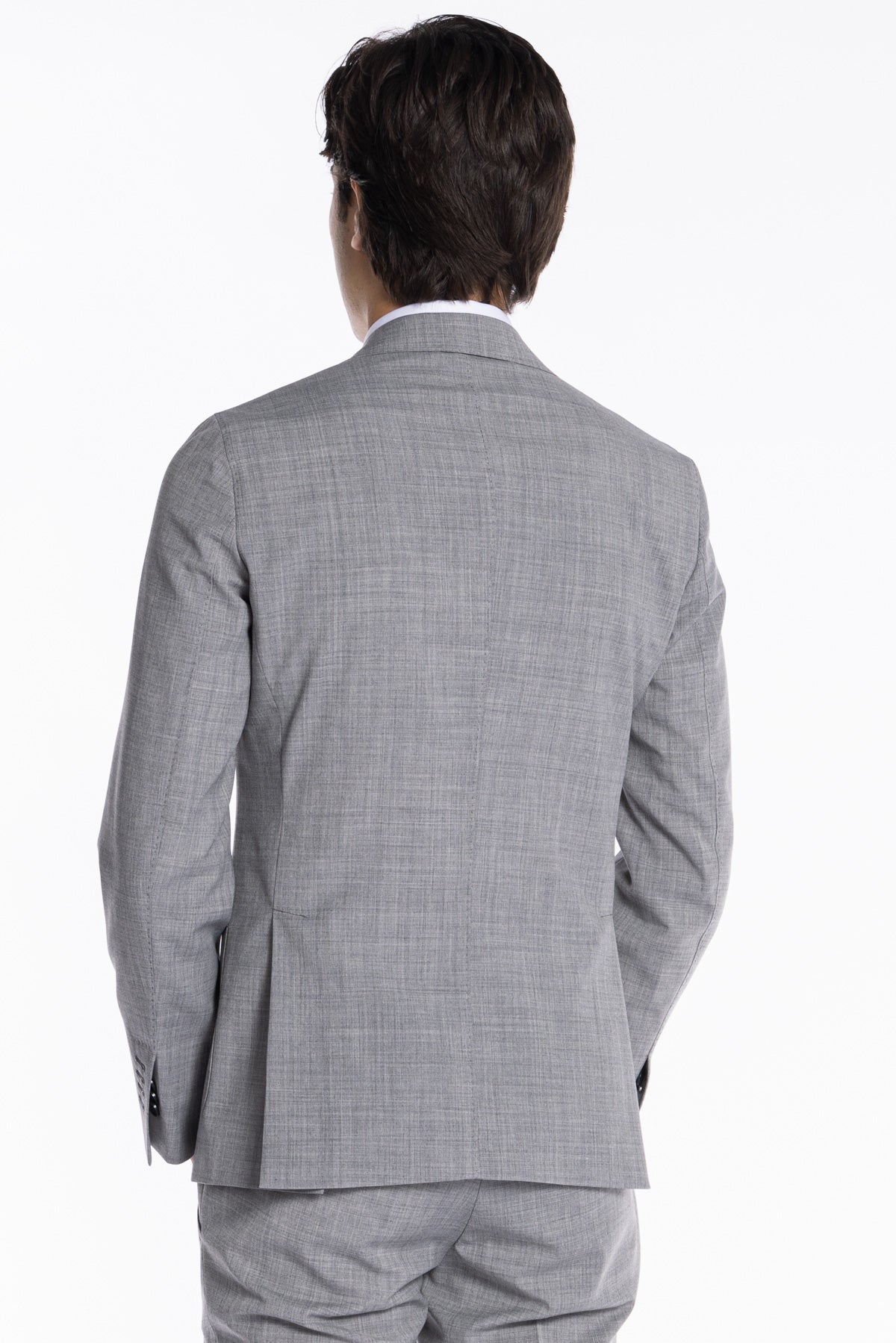 Giacca uomo monopetto grigio chiaro fresco lana mista Rever a lancia Tasche a toppe