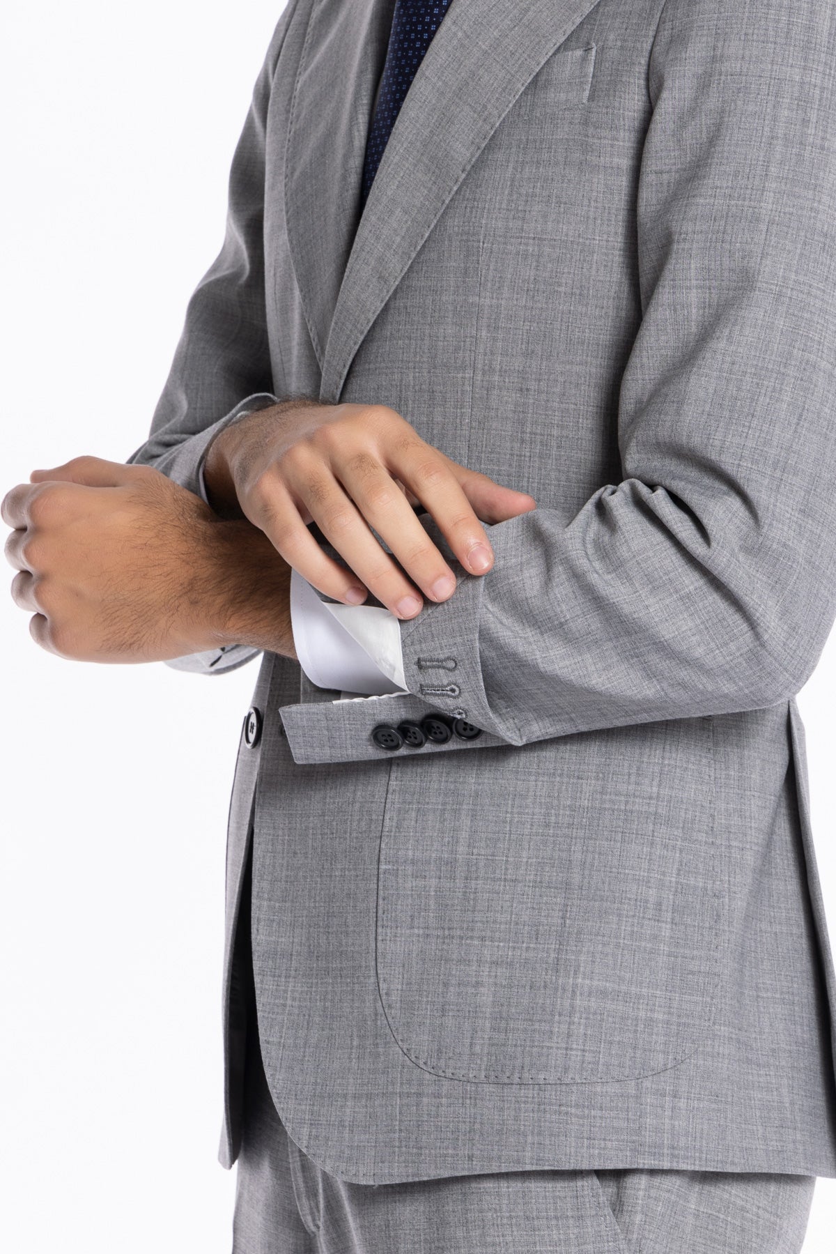 Giacca uomo monopetto grigio chiaro fresco lana mista Rever a lancia Tasche a toppe