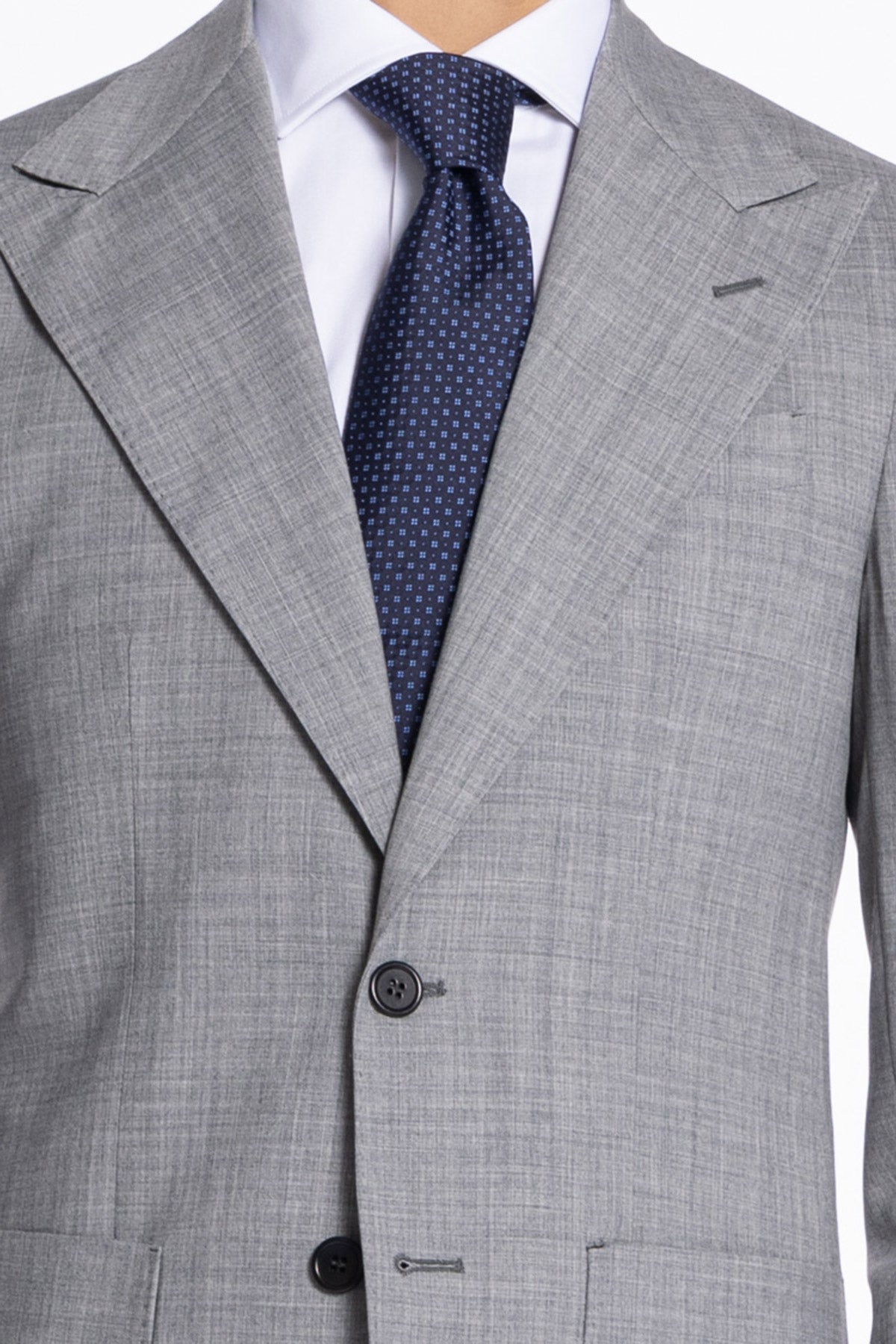 Giacca uomo monopetto grigio chiaro fresco lana mista Rever a lancia Tasche a toppe