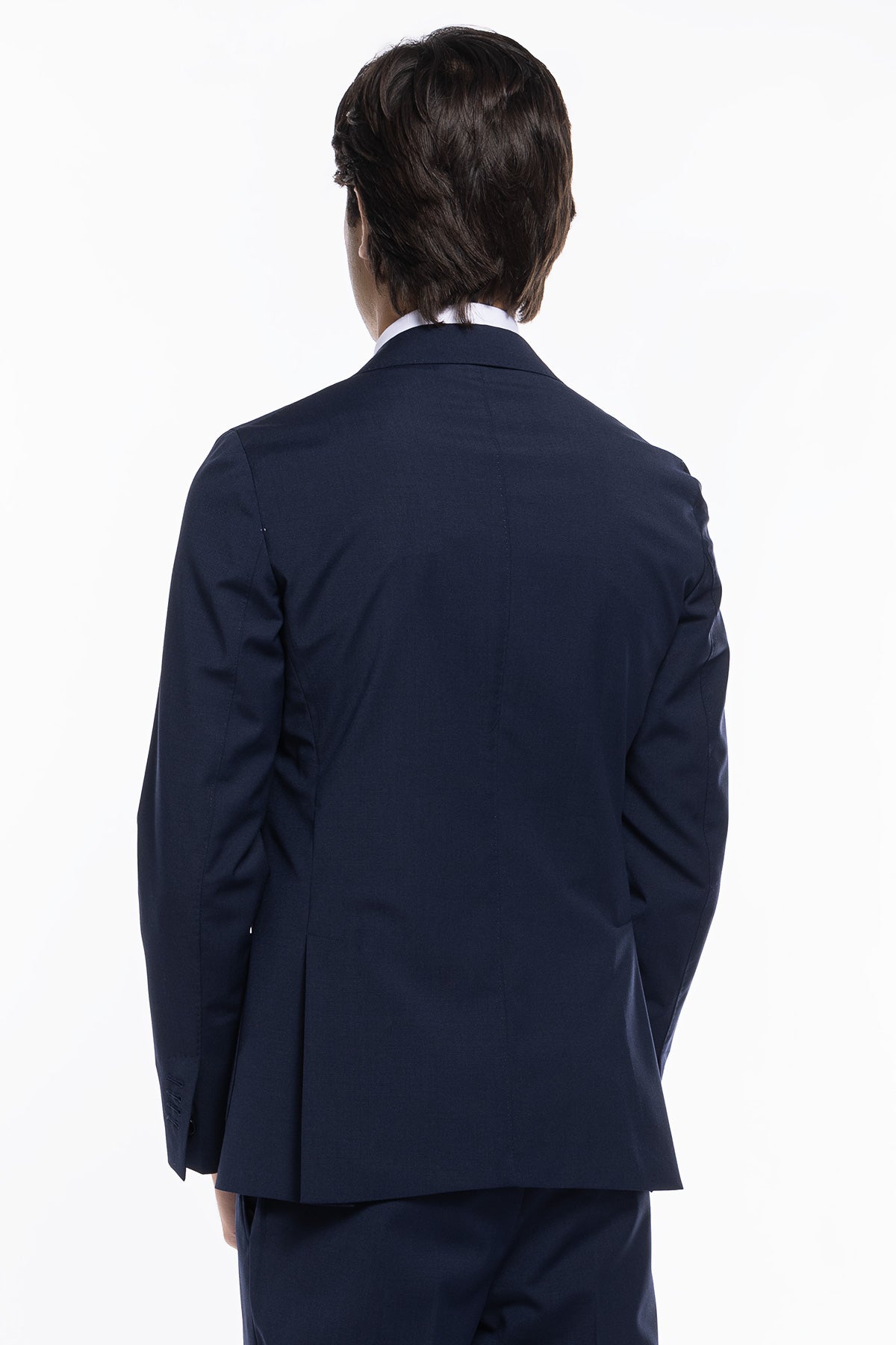 Giacca uomo monopetto navy blu fresco lana mista Rever a lancia tasche a toppe
