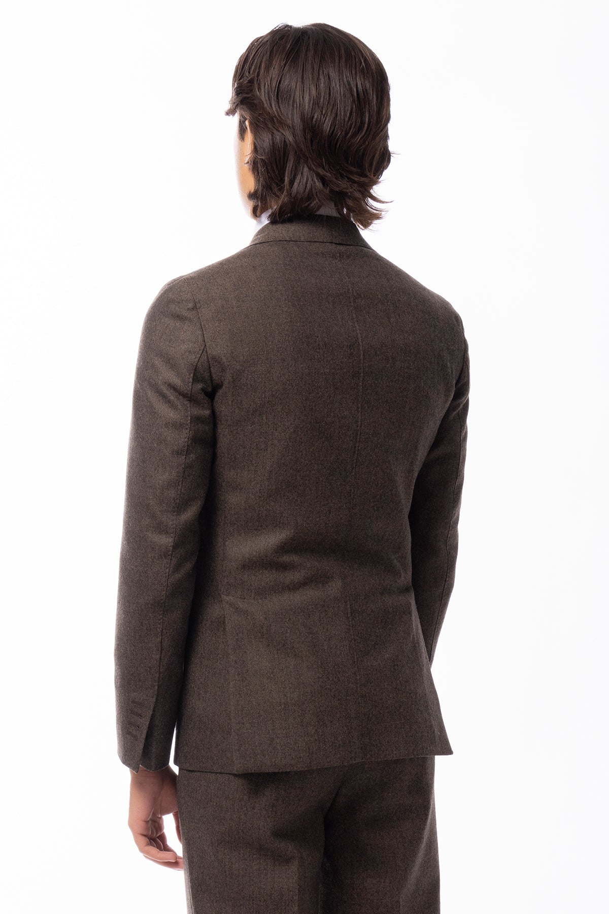 ABITO uomo monopetto marrone spigata in pura lana Rever a lancia e tasche a toppe Holland & Sherry