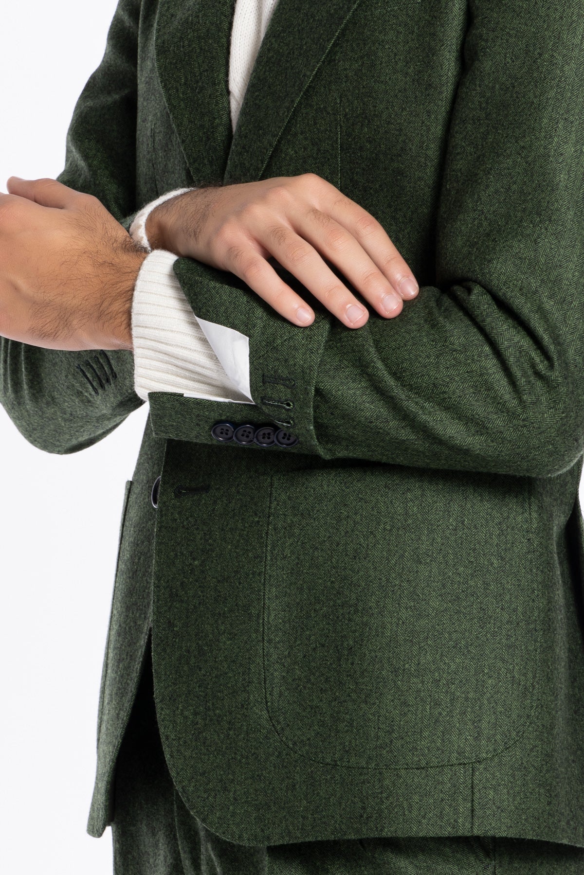 Giacca uomo monopetto verde spigata in pura lana Rever a lancia e tasche a toppe Holland & Sherry