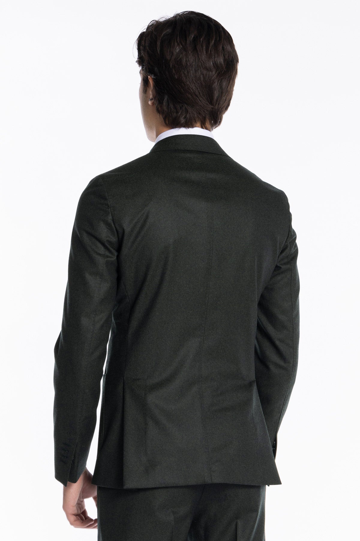 Giacca uomo monopetto verde scuro in pura lana Rever a lancia e tasche a toppe Vitale Barberis Canonico
