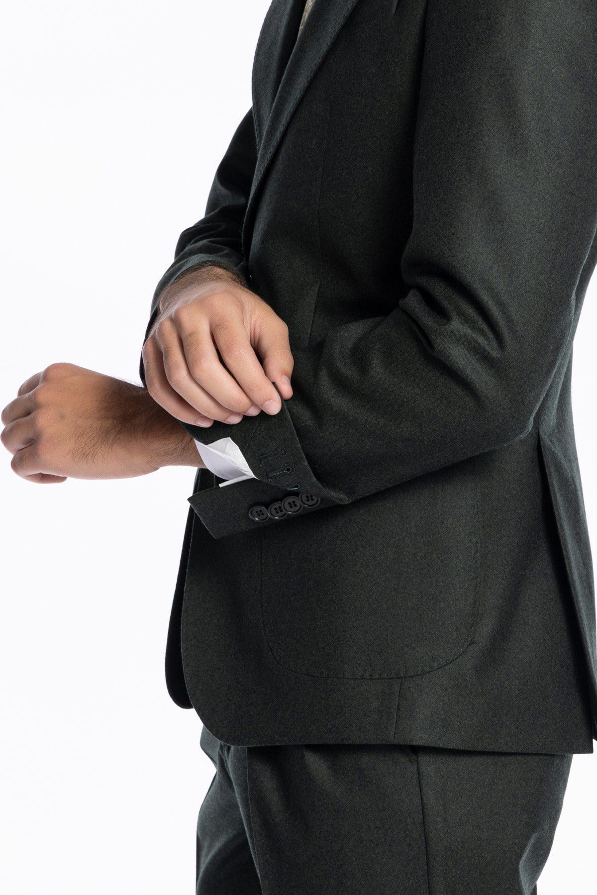 Giacca uomo monopetto verde scuro in pura lana Rever a lancia e tasche a toppe Vitale Barberis Canonico