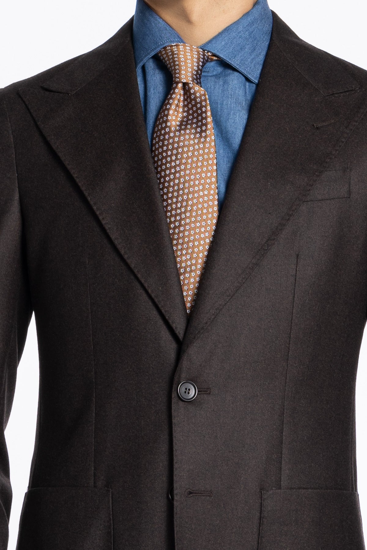 Giacca uomo monopetto Marrone in pura lana Rever a lancia e tasche a toppe Vitale Barberis Canonico