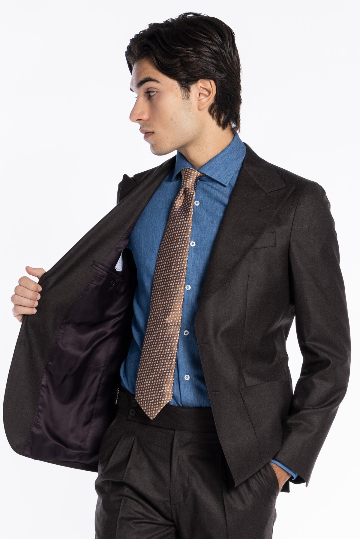 Giacca uomo monopetto Marrone in pura lana Rever a lancia e tasche a toppe Vitale Barberis Canonico