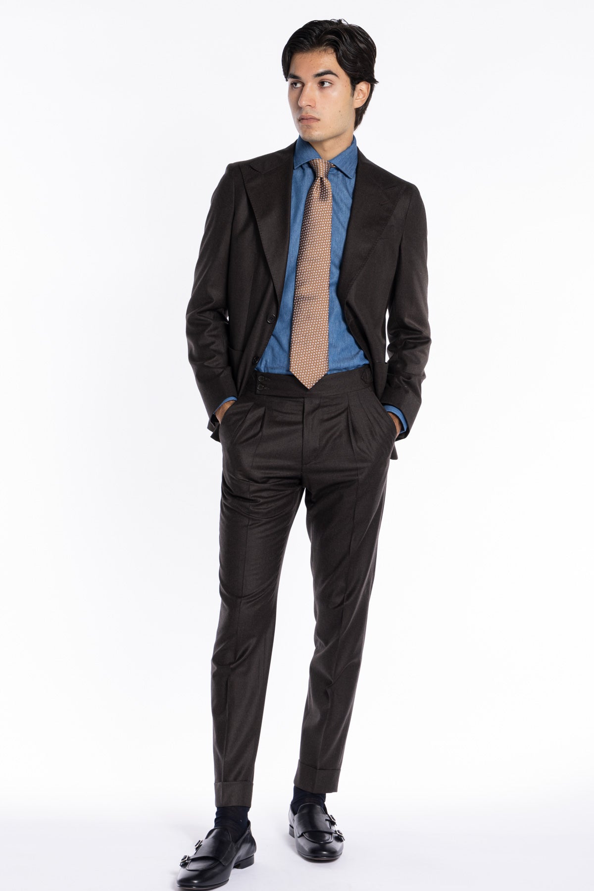 Giacca uomo monopetto Marrone in pura lana Rever a lancia e tasche a toppe Vitale Barberis Canonico