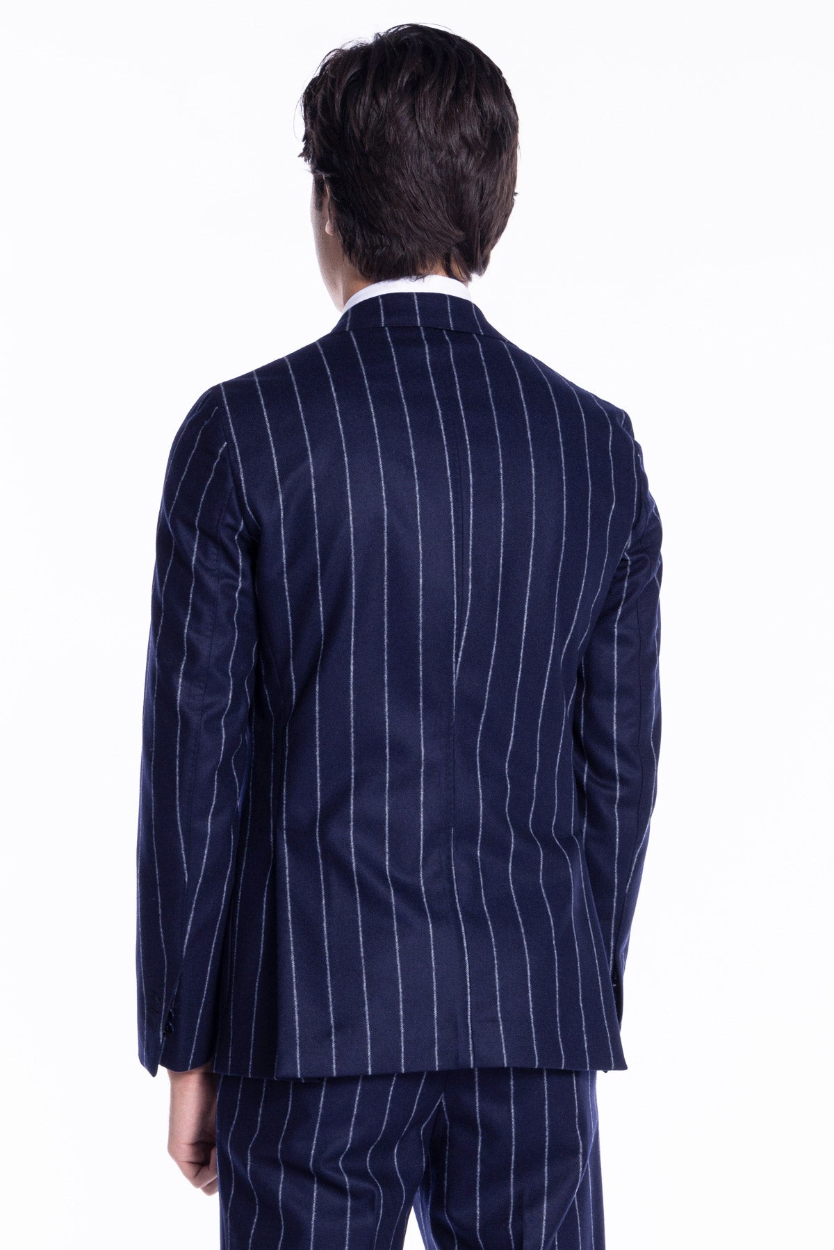 Giacca uomo monopetto Blu gessata in pura lana Rever a lancia e tasche a toppe Vitale Barberis Canonico