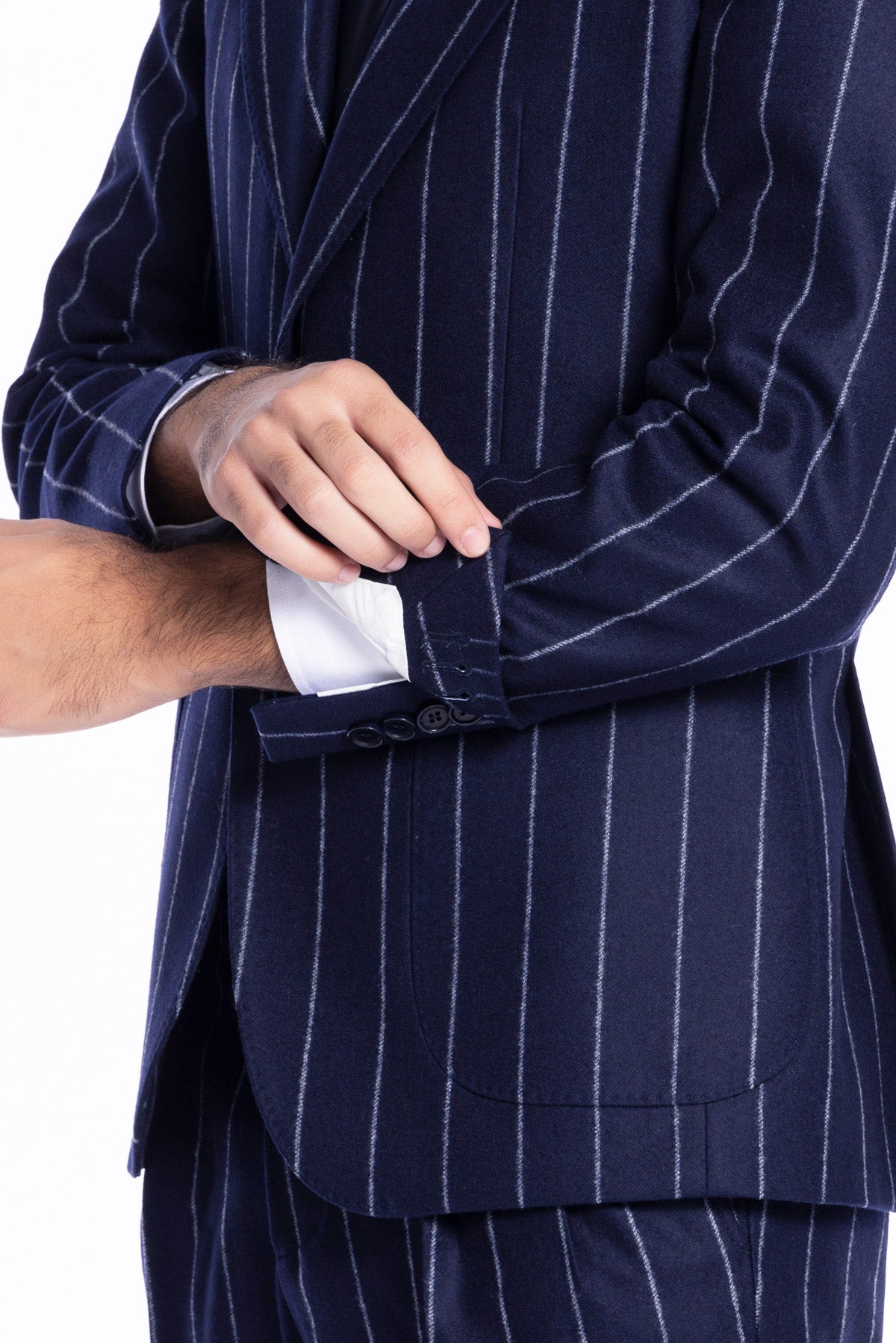 Giacca uomo monopetto Blu gessata in pura lana Rever a lancia e tasche a toppe Vitale Barberis Canonico