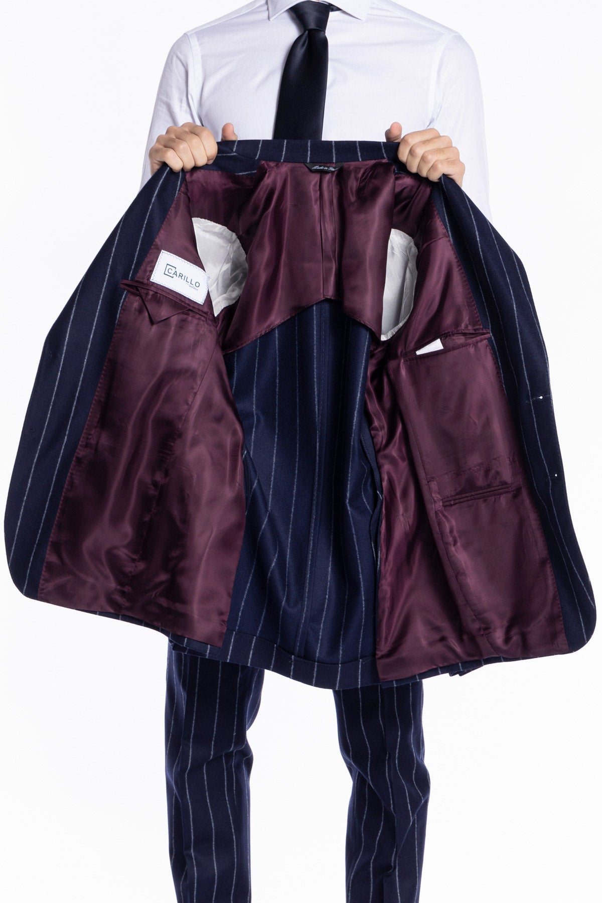 Giacca uomo monopetto Blu gessata in pura lana Rever a lancia e tasche a toppe Vitale Barberis Canonico