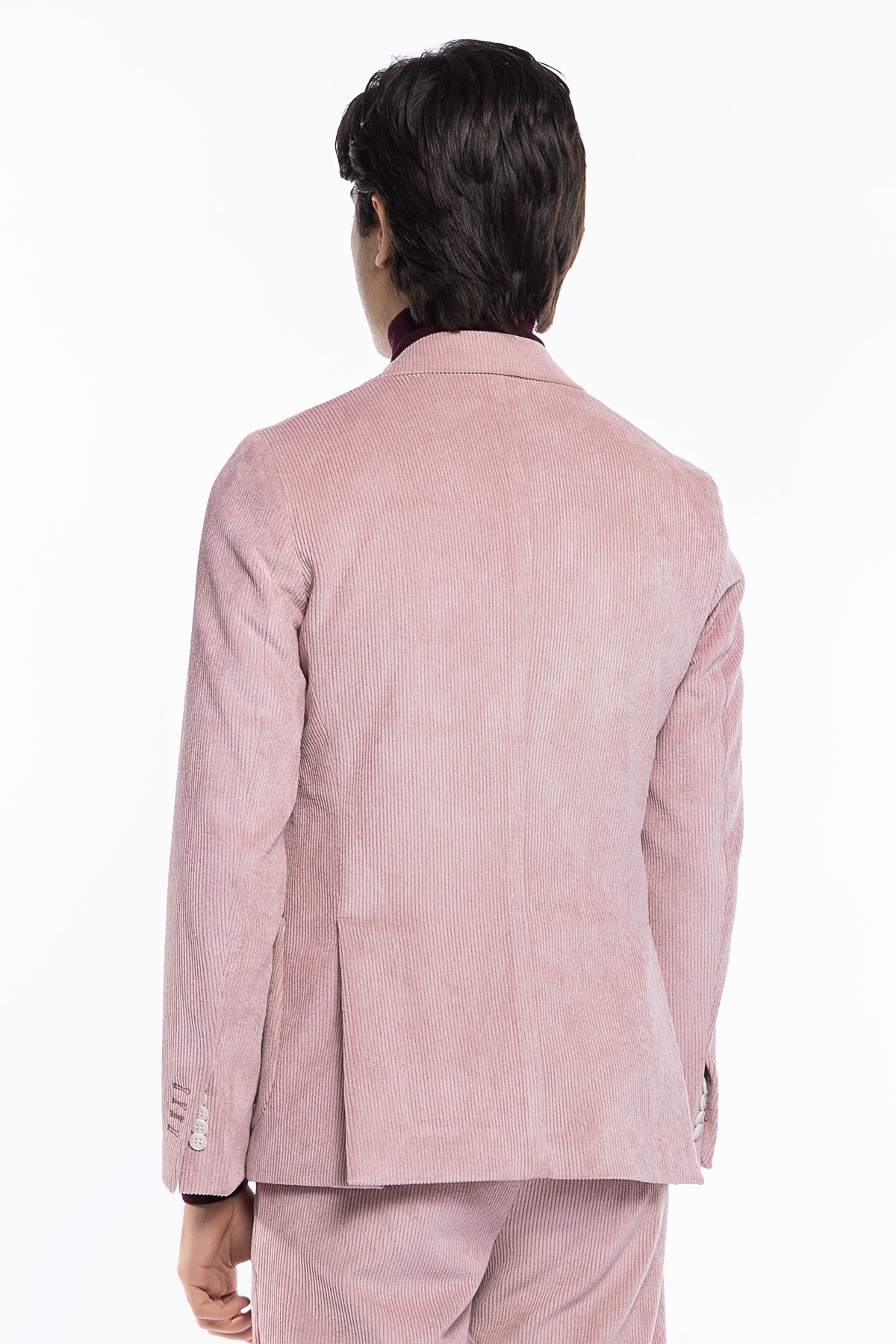 Giacca uomo monopetto Rosa in velluto a costine strette Rever a lancia tasche a toppe