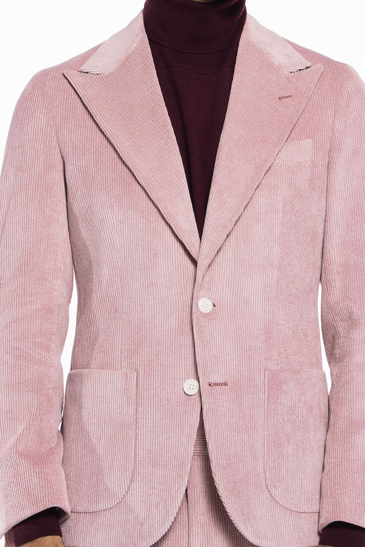 Giacca uomo monopetto Rosa in velluto a costine strette Rever a lancia tasche a toppe