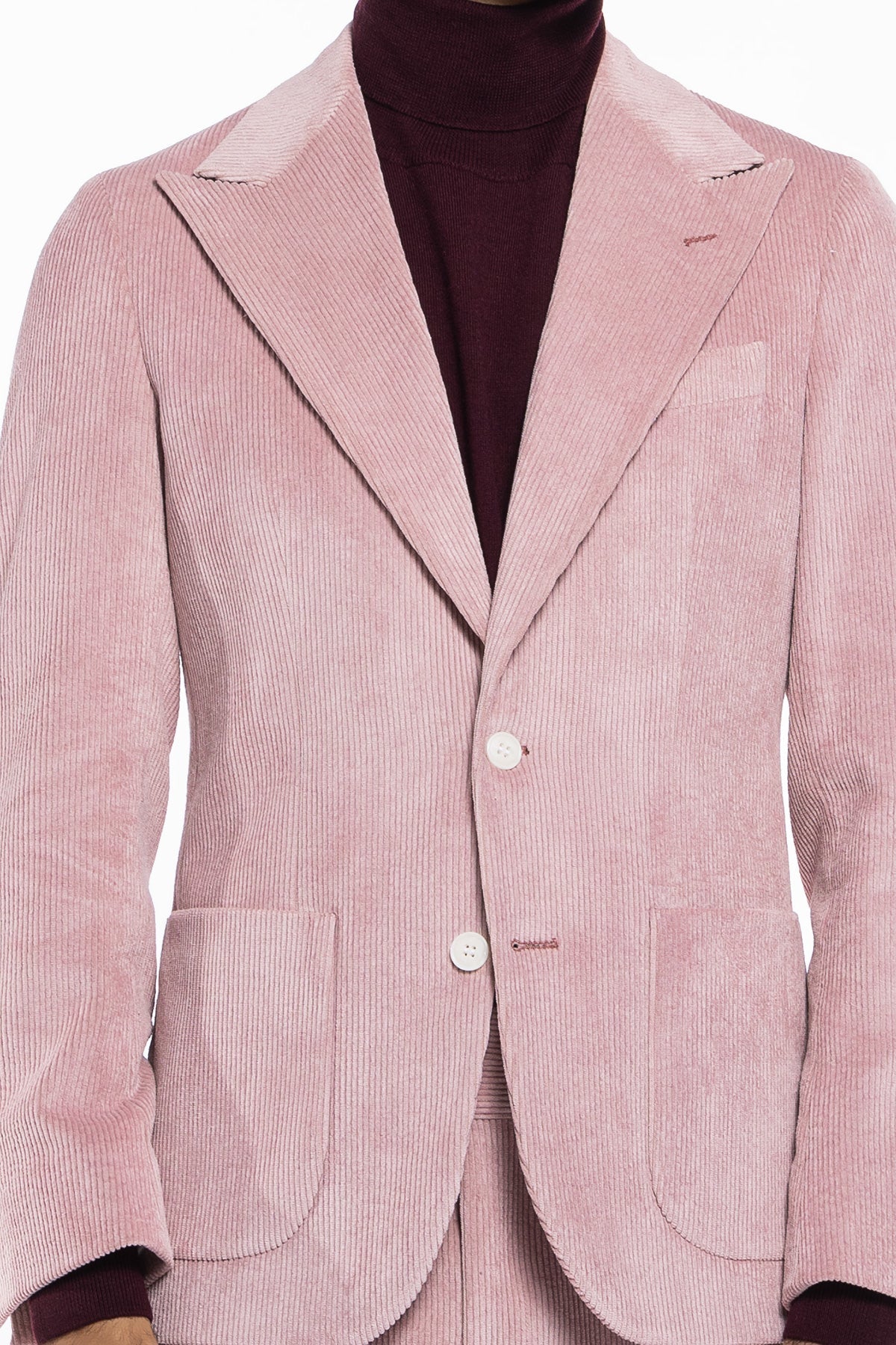 Giacca uomo monopetto Rosa in velluto a costine strette Rever a lancia tasche a toppe
