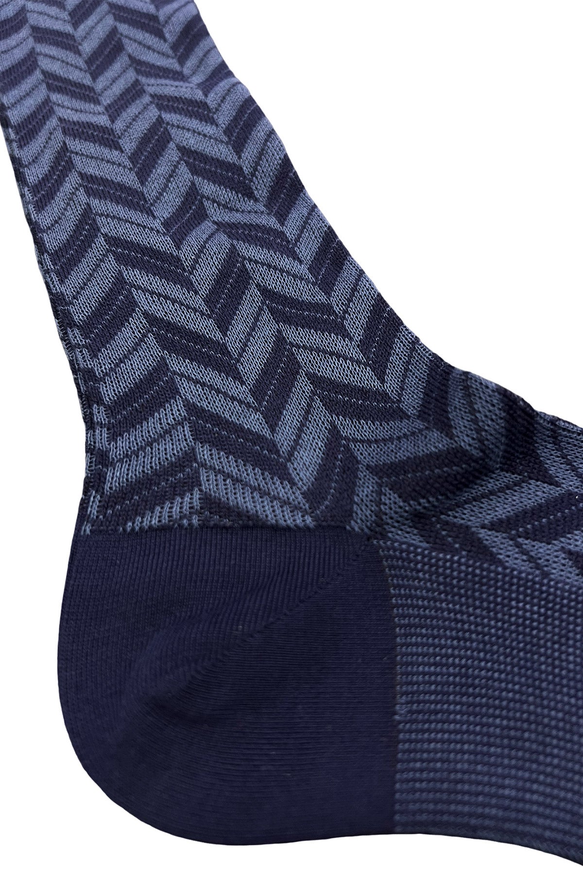 Calzini uomo lunghi navy blu in cotone  fantasia Jacquard chevron celeste made in italy