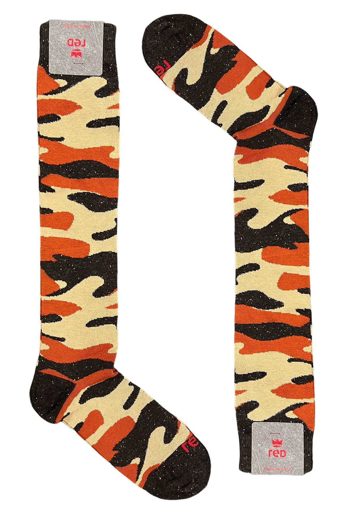Calzini uomo lunghi in cotone e seta fantasia camouflage multicolor made in italy
