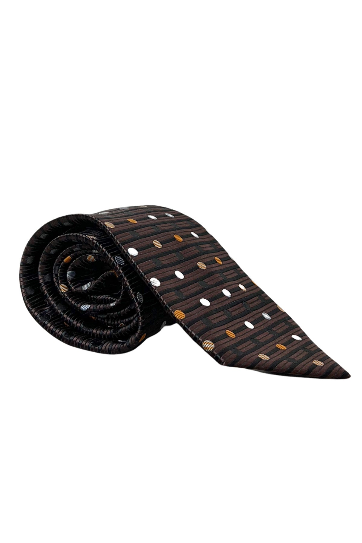 Cravatta uomo Marrone fantasia Pois multicolor 8cm da cerimonia elegante effetto seta
