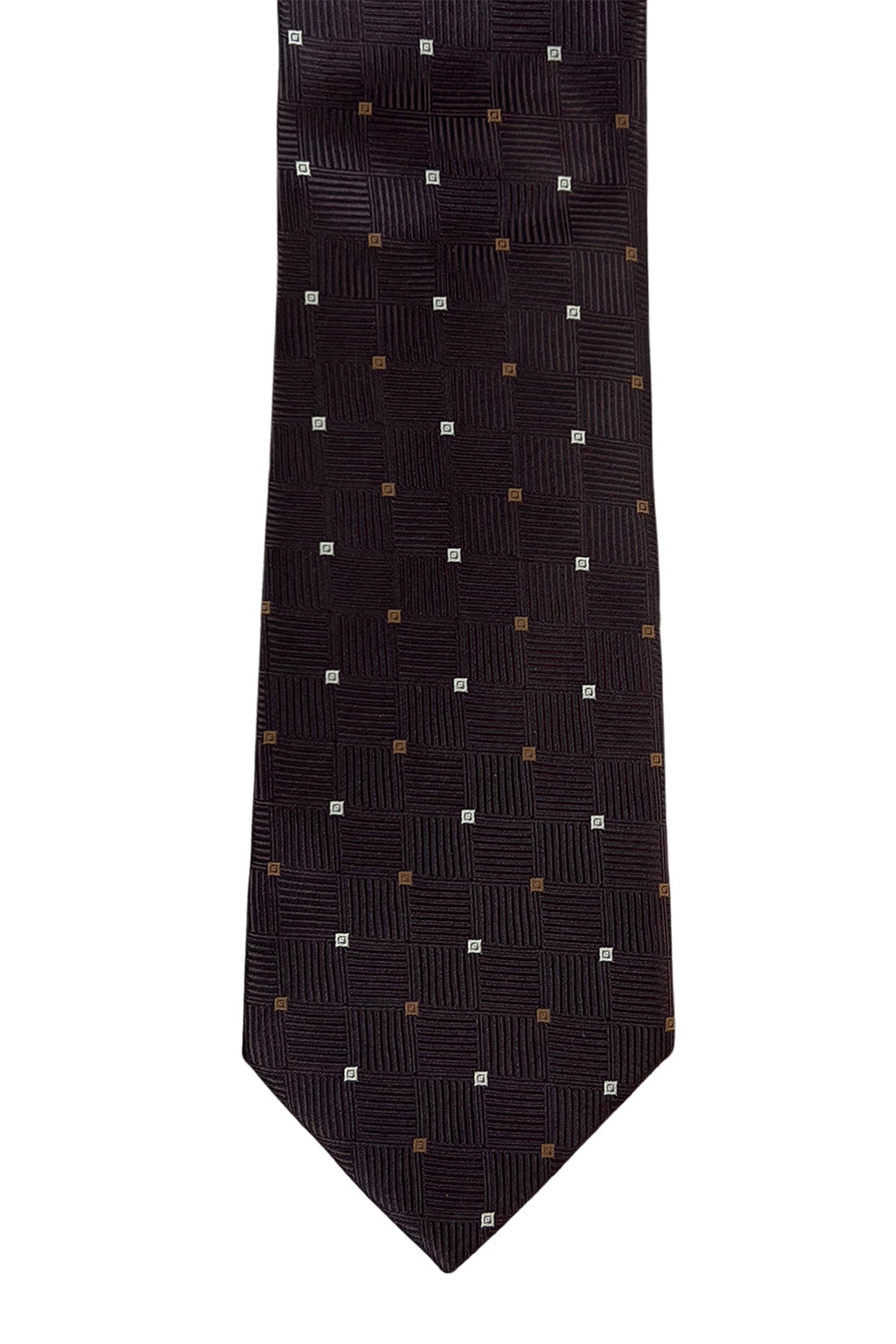 Cravatta uomo Marrone fantasia Quadretti multicolor 8cm da cerimonia elegante effetto seta