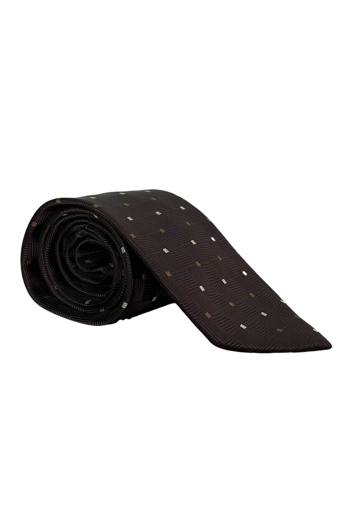Cravatta uomo Marrone fantasia Quadretti multicolor 8cm da cerimonia elegante effetto seta