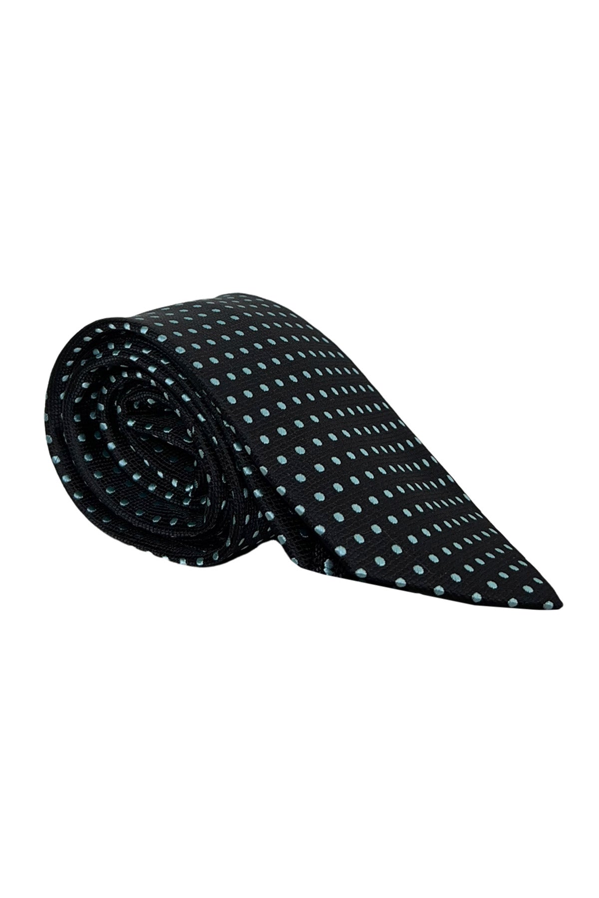 Cravatta uomo nera fantasia pois azzurri 8cm da cerimonia elegante effetto seta