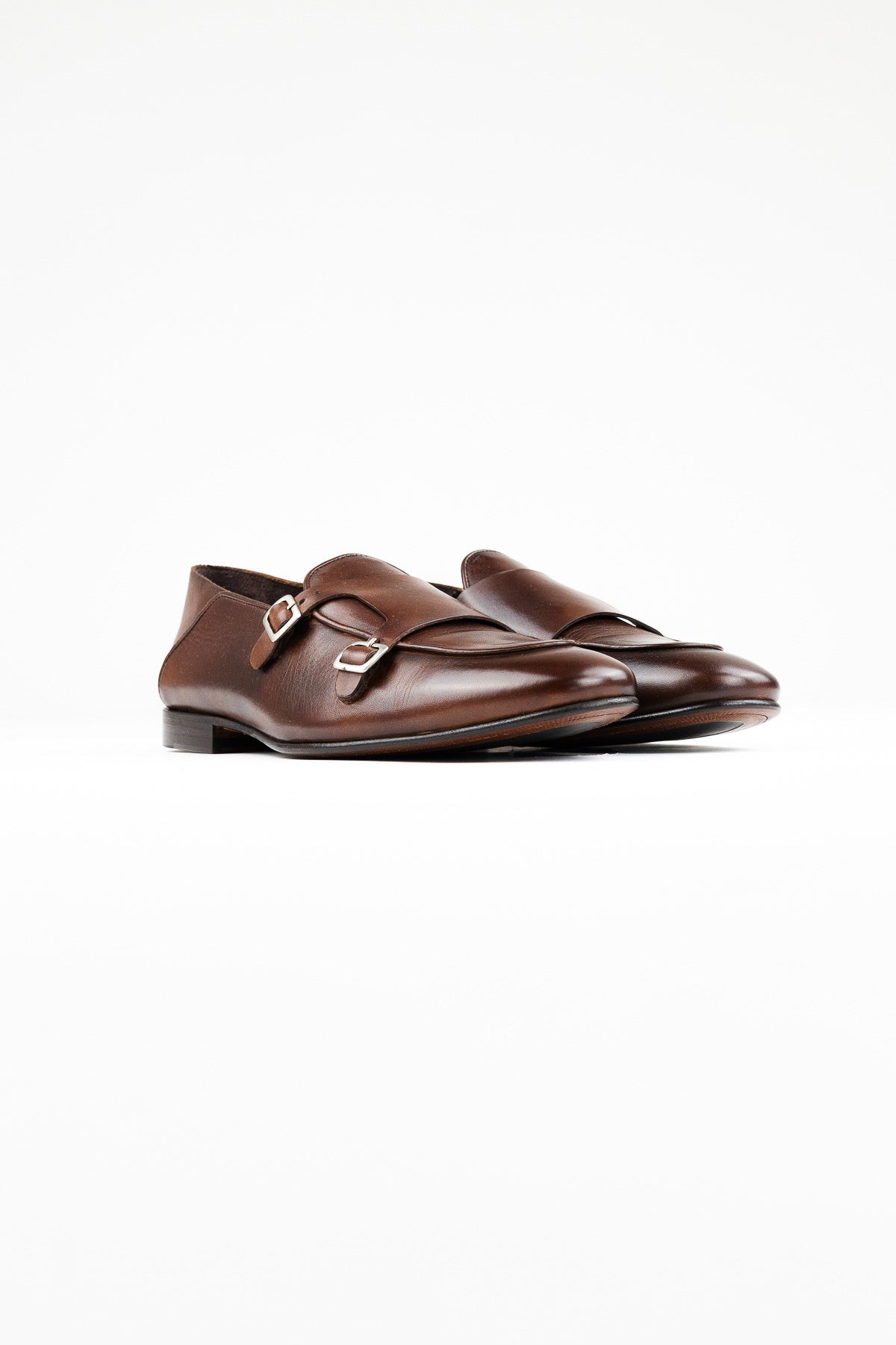 Mocassini uomo marroni in vera pelle con doppia fibbia e suola in cuoio made in italy