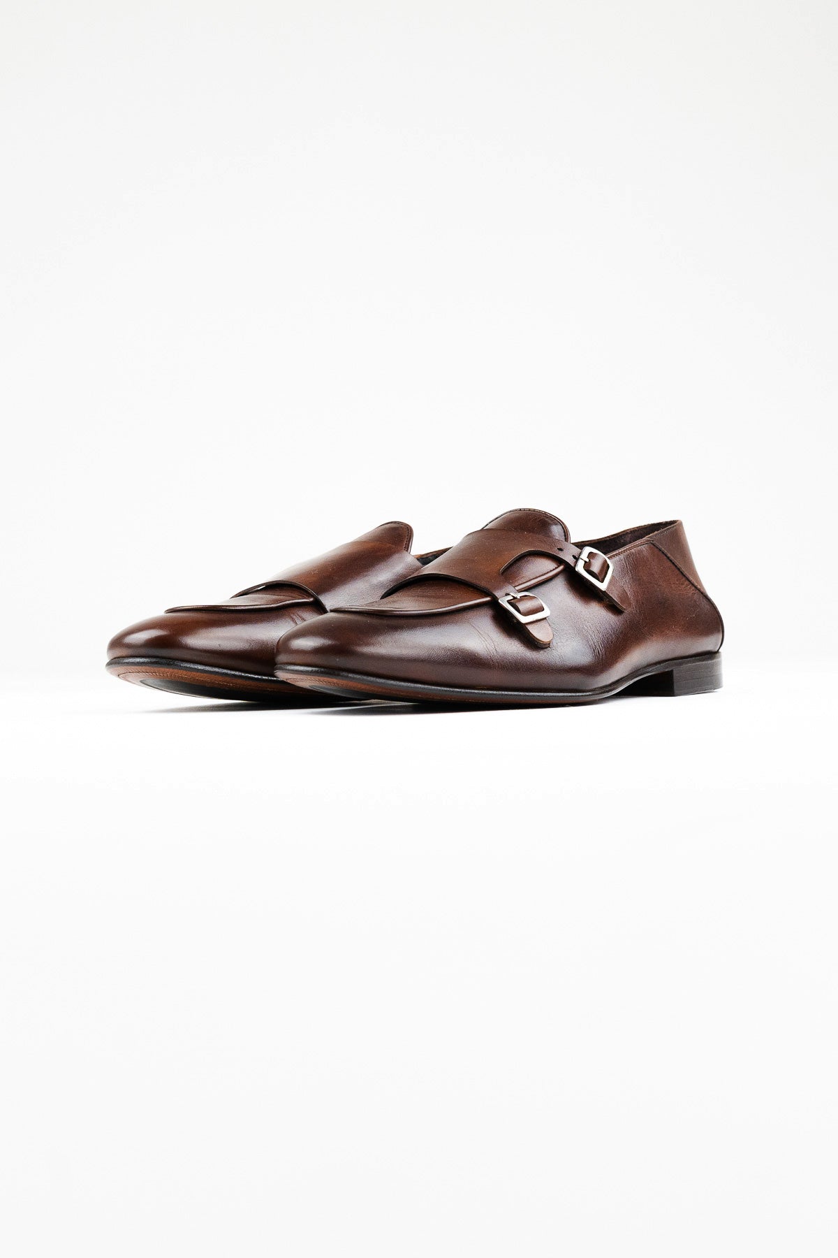 Mocassini uomo marroni in vera pelle con doppia fibbia e suola in cuoio made in italy