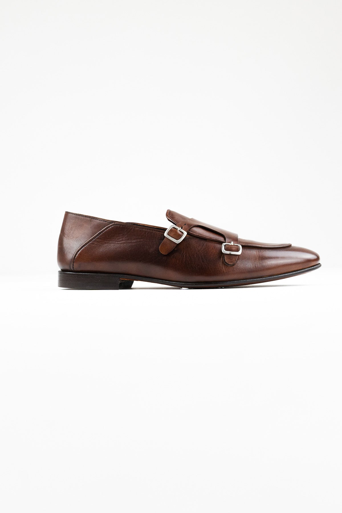 Mocassini uomo marroni in vera pelle con doppia fibbia e suola in cuoio made in italy