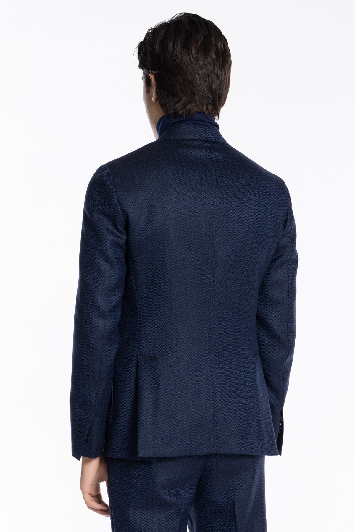 Giacca uomo Doppiopetto Blu spigata in lana flanella 100% Rever a lancia Bristol Tessuti Napoli