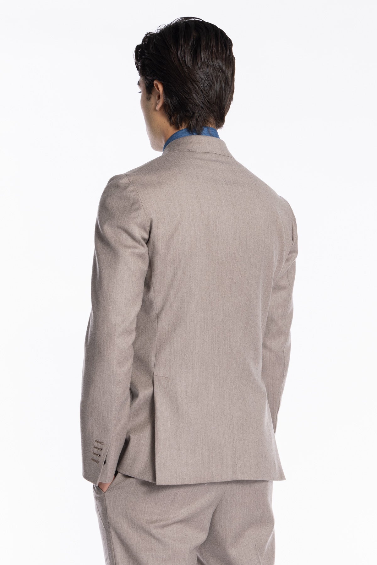 Abito uomo Doppiopetto Beige in lana e Cashmere Rever a lancia Bristol Tessuti Napoli