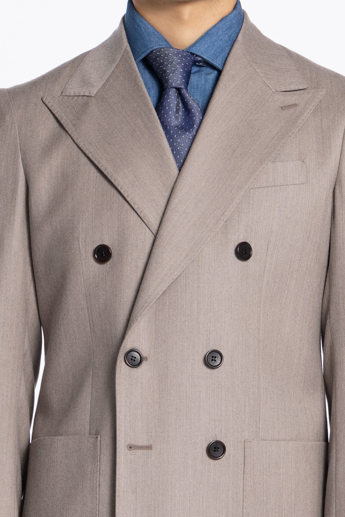 Abito uomo Doppiopetto Beige in lana e Cashmere Rever a lancia Bristol Tessuti Napoli