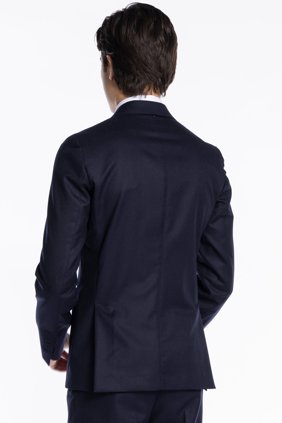 Giacca uomo Doppiopetto navy blu in lana Flanella Vitale Barberis Canonico slim fit rever largo sartoriale