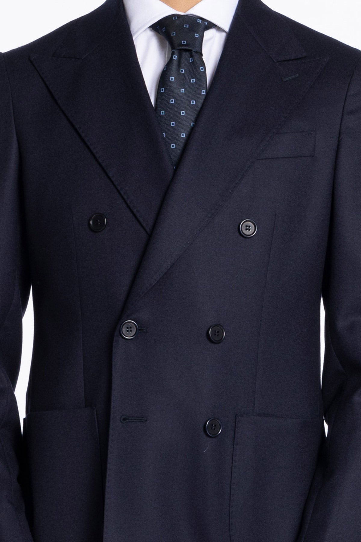 Abito uomo Doppiopetto navy blu in lana Flanella Vitale Barberis Canonico slim fit rever largo sartoriale